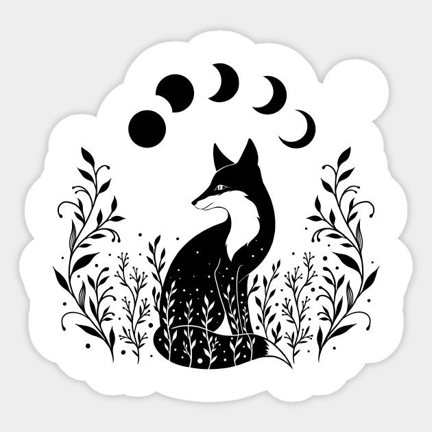 Fox on the Hill - Black and White Sticker by Episodic Drawing